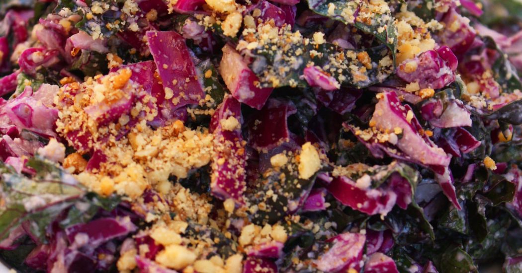 Crunchy Kale and Cabbage with Creamy Walnut Dressing